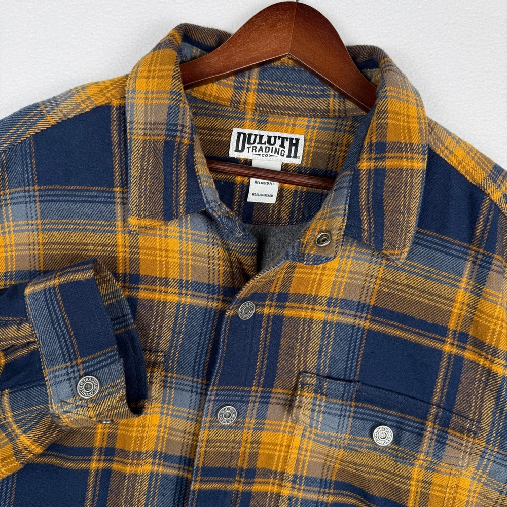 Duluth Trading Flapjack Flannel Shacket XLT Blue Plaid Fleece‎ Lined Workwear